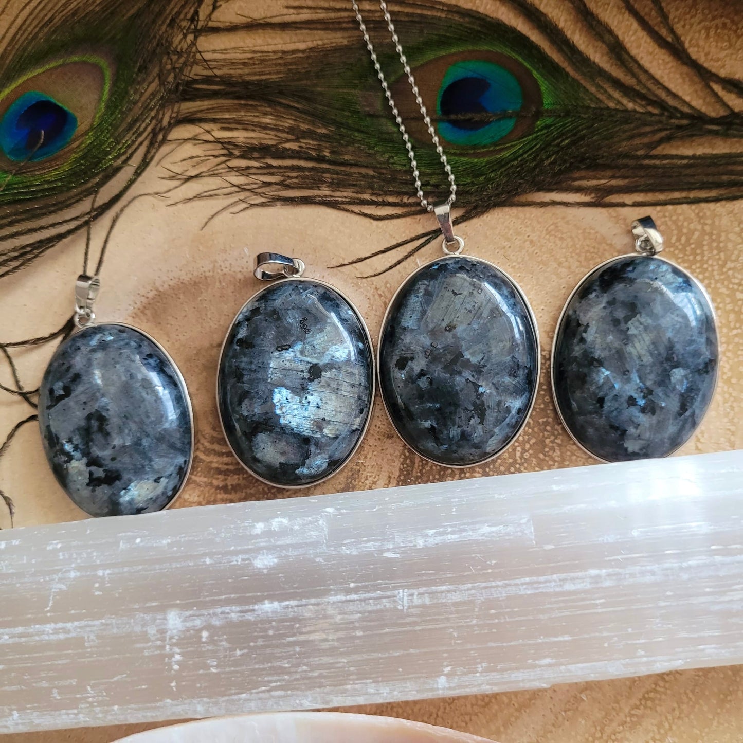 Black Moonstone Larvikite Oval Pendants