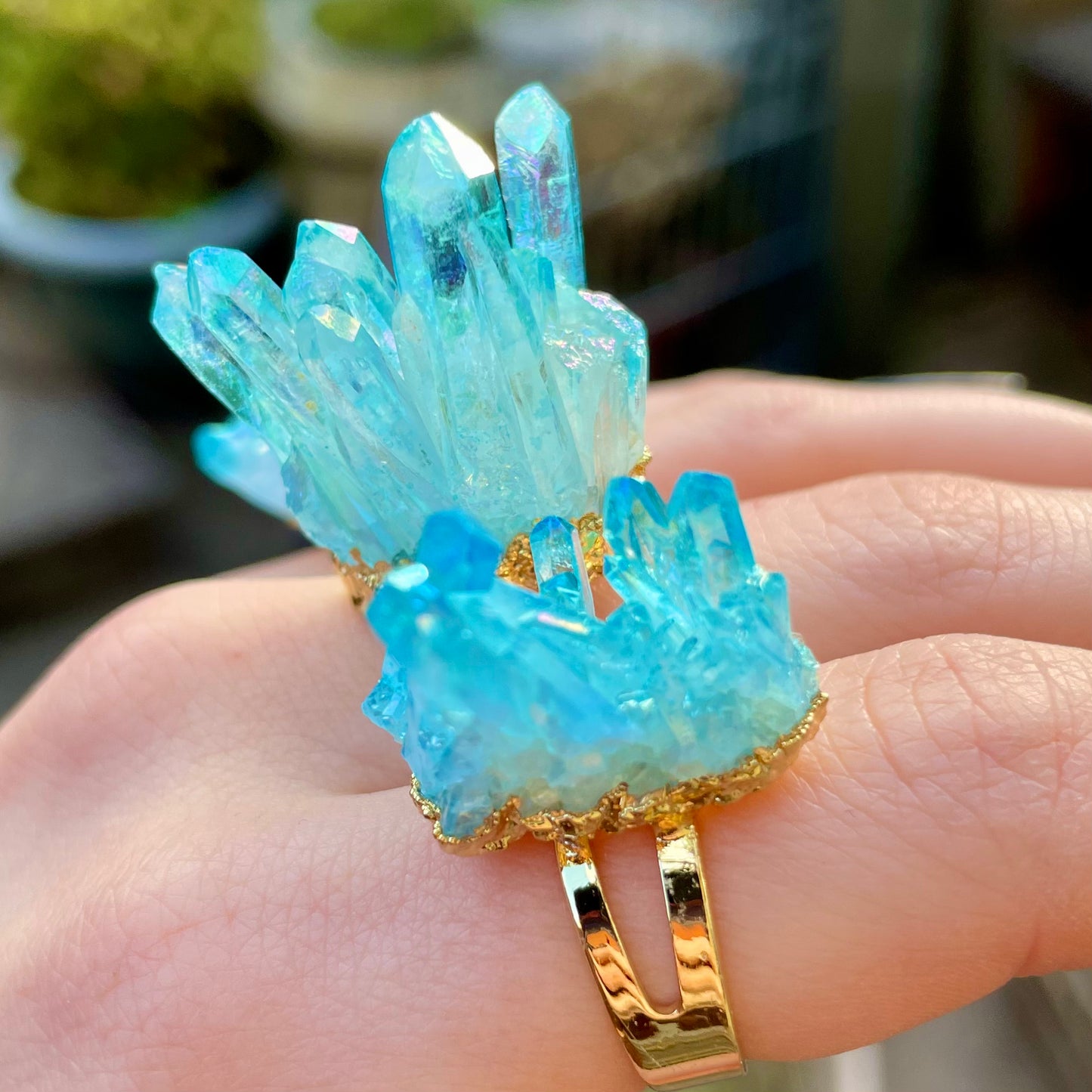 Aqua Aura Quartz Cluster Ring 🦋💫💍✨